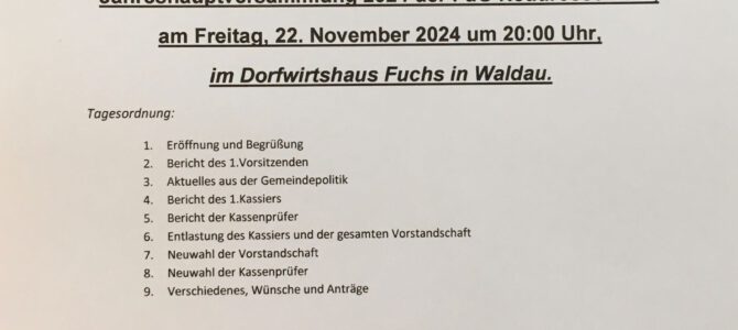 Einladung zur Jahreshauptversammlung 2024